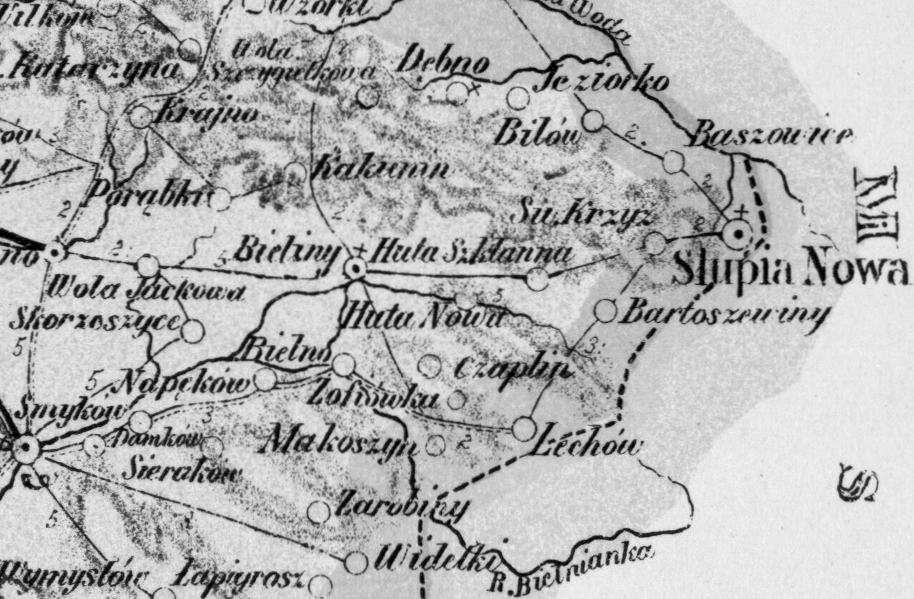 Bieliny na mapie z 1907 r.