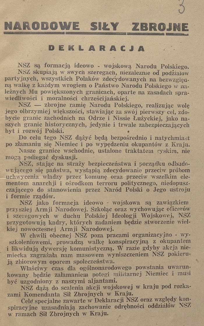 Deklaracja NSZ z 1943 r. 