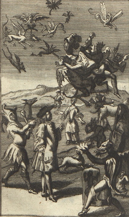Czarownik i czarownice - grafika z 1710 r. 