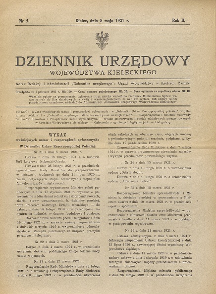 Dziennik Urzędowy Województwa Kieleckiego 1921 r. 